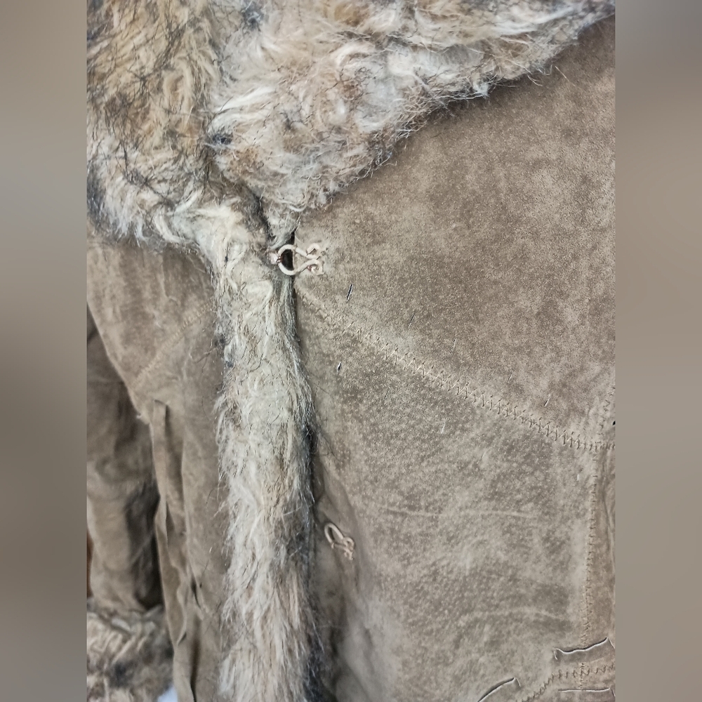 XOXO coatigan leather sherpa vintage brown Y2K‎  Winter Faux Fur Trimmed Jacket - Picture 3 of 12